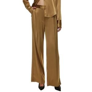 ARITZIA Babaton Women's Tan Pleated Front Satin Pants Size 6
